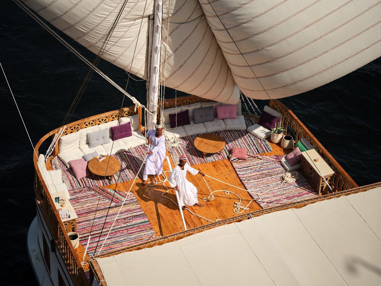 Bow lounge and rigging at golden hour